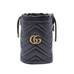 GUCCI GG Marmont Baguette Bag Black Leather Shoulder
